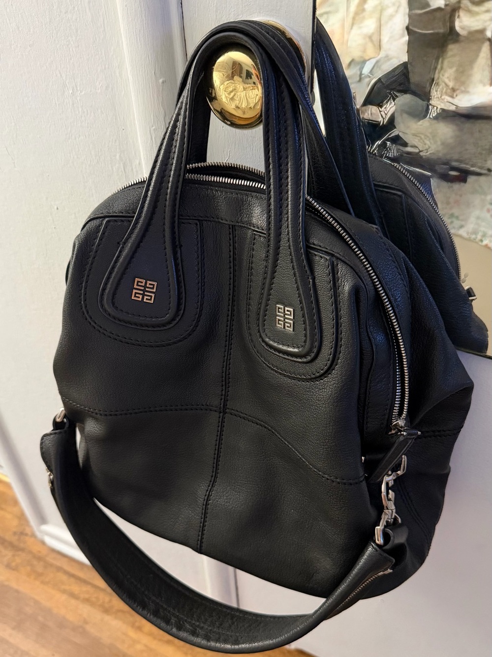 Authentic Givenchy Vintage Nightingale Medium Black Sugar Goatskin Goat Leather